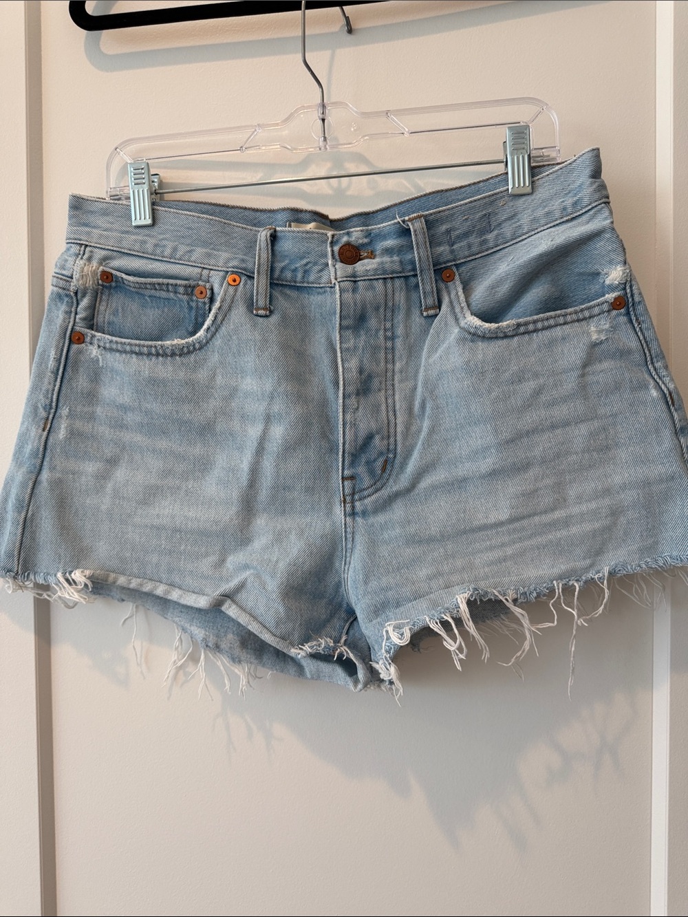 Madewell Light Blue Distressed Denim Cutoff Shorts